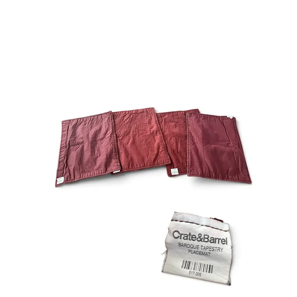 Crate & Barrel Baroque Tapestry Placemats Set of 4 Burgundy Paisley